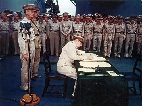 In an article about the fountain pens he used to sign the Japanese Instrument of Surrender at the end of the war, Canadian Colonel Lawrence M/ Cosgrave signed in the wrong place, below his printed title instead of above it. There's been speculation as to why, mostly centered on maybe it was blind in one eye from a WWI wound. It turns ourt that maybe because of his partial blindness, he asked MacArthur where he should sign. MacArthur placed a finger on the spot. It was the wrong spot. 🤣 