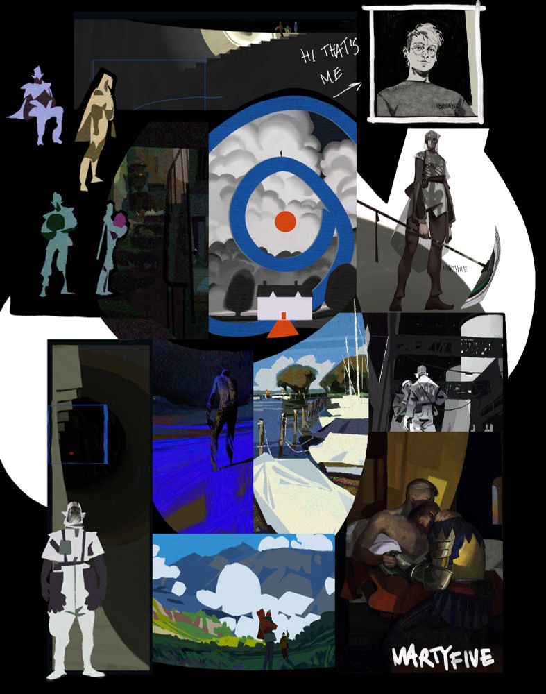 a collage of my art. the pictures are placed in the way that makes the art within them form a spiral.