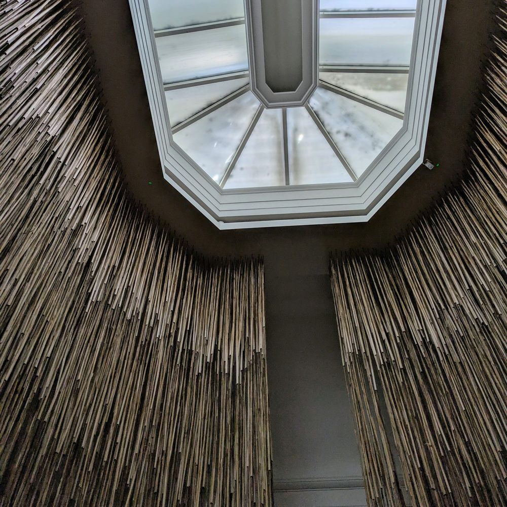 Reed mace suspended from ceiling to floor