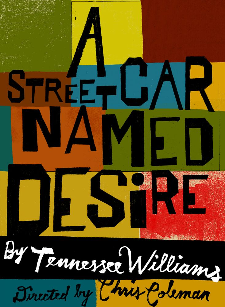 Extremely '60s Mondrian-style colour squares with the words 'A Streetcar Named Desire' over the top. A production directed by Chris Coleman.