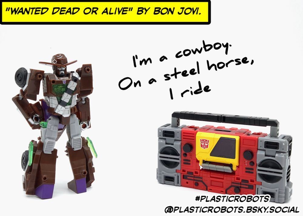 Blaster, in his boombox mode, plays Bon Jovi's 