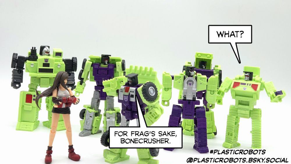 Tifa along with Long Haul, Hook, Scavenger, and  Mixmaster glare in Bonecrusher's direction as Scrapper cusses out the bumbling bulldozer's insult.