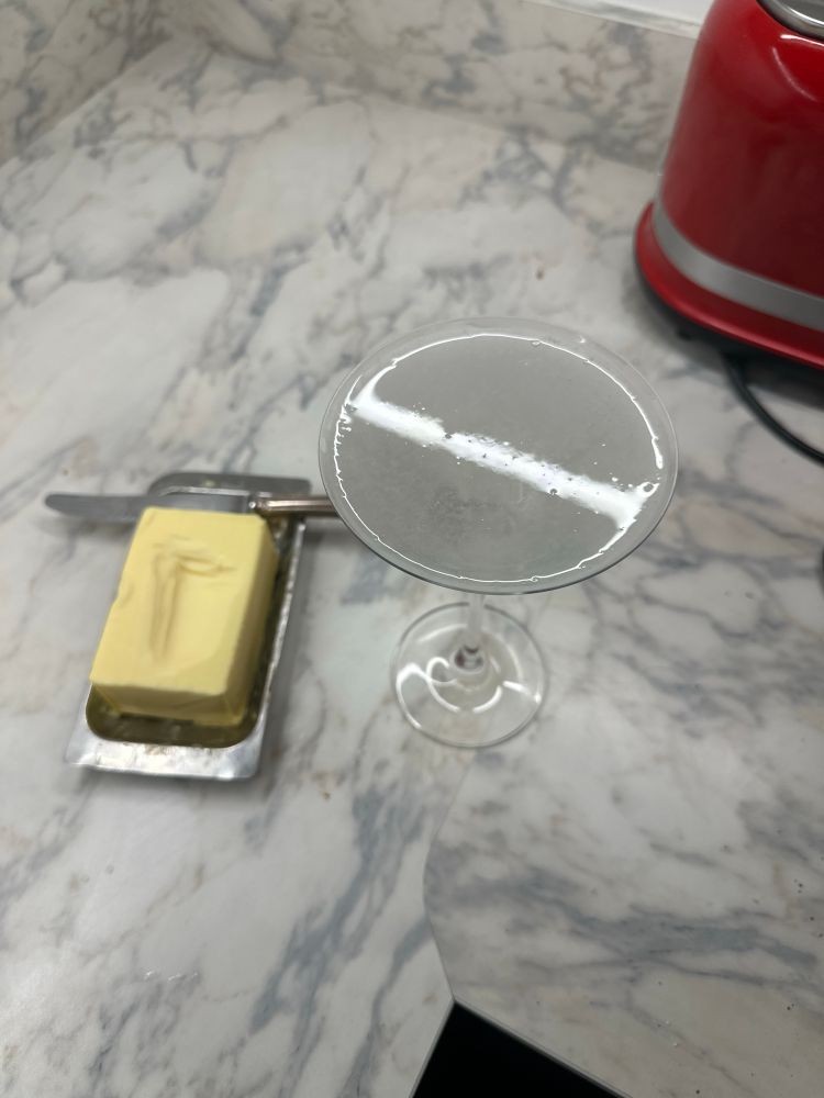 A picture of butter and a martini.