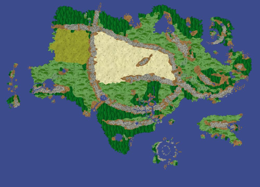 Outdated map of the main landmass of Migica.