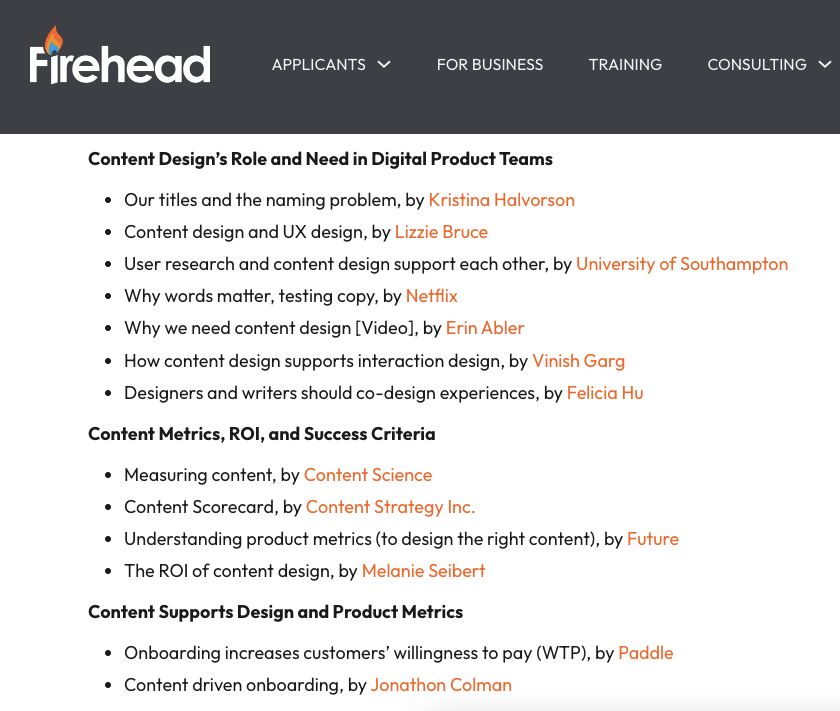 A short list of resources for getting started in Content Design, by Vinish Garg, via Firehead, France.