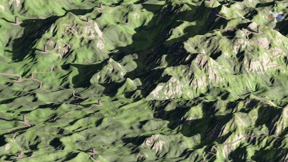 3rd image is applying the erosion to low frequency parts of the terrain only, and adding the high frequency details afterwards. Plus some parameter tweaks to make peaks less sharp and add a third erosion octave.
