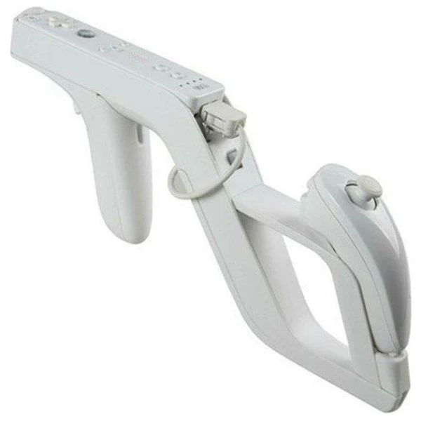 the wii zapper, a plastic shell to hold the wii remote an nunchuck in a gun form