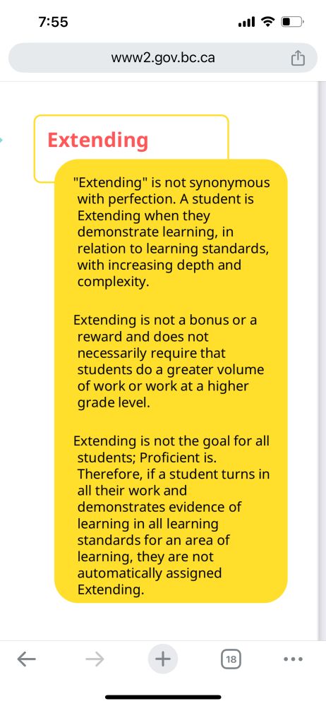Description of the category of “Extending” in the BC proficiency scale 