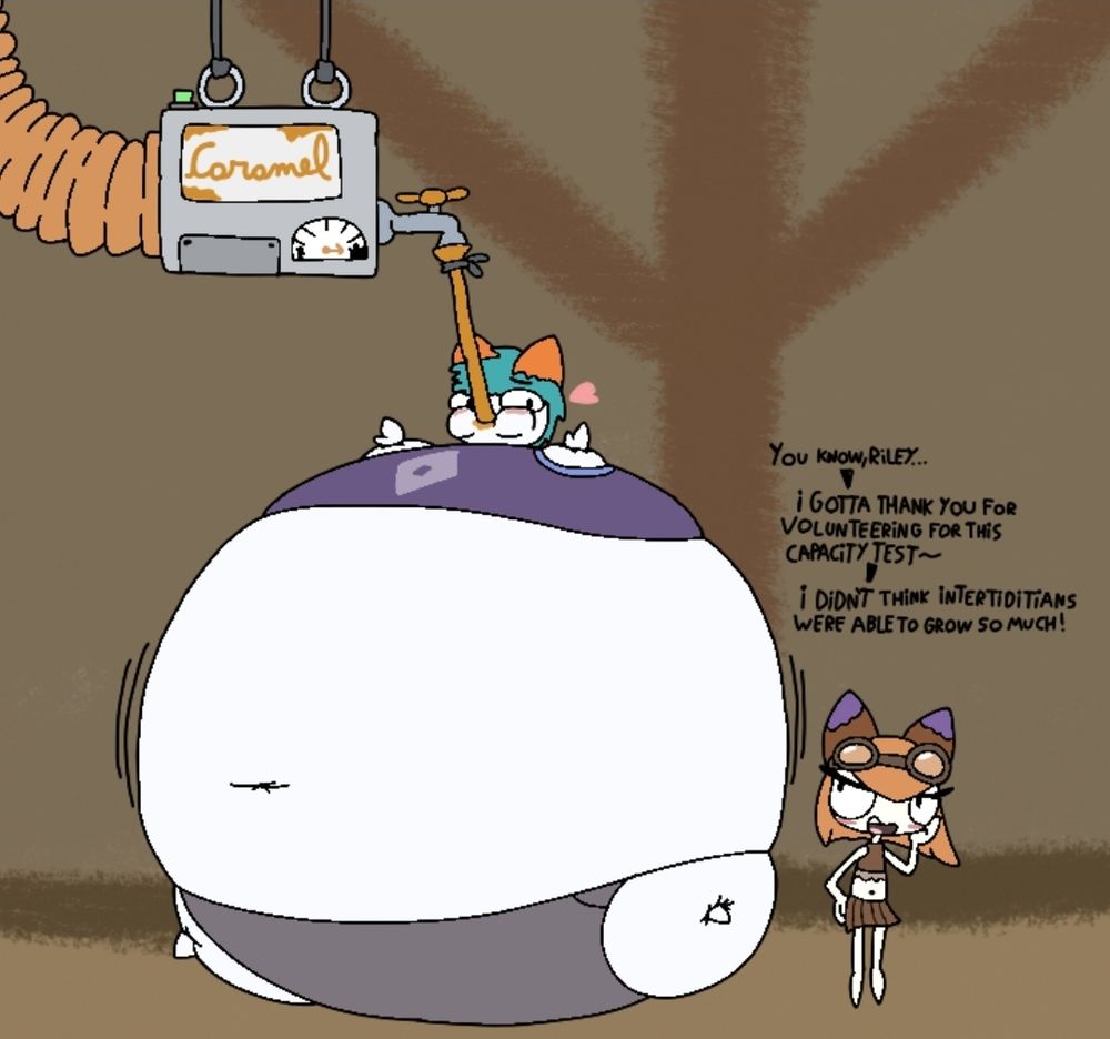 Riley (kirlia) just keeps chugging and chugging caramel syrup, bloating and inflating like a blimp. Much to Phoebe's (another Kirlia) pure intrigue, she is used to her people being able to grow large and round but Riley just seems to be able to get even bigger... how big? That'll be answered at some point, maybe not now


(Again, Phoebe belongs to a friend, not me)