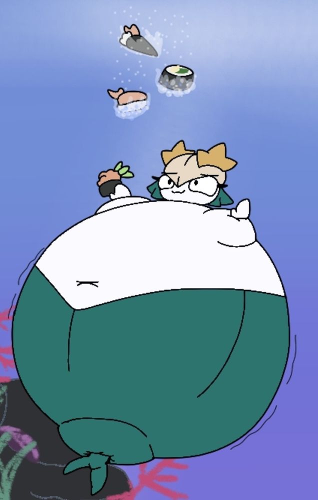 A Female Krillia (Fanmade Pokemon varoant of a Kirlia) eating and gorging on sushi, all casually falling down from the oceanic surface. Yes, she might be a whale for now but with all that extra blubber, she'll be able to float



(If anyone affiliated with the original artist wants this taken down, i'll gladly do so, i just wanted to share this but i understand if people hate it)