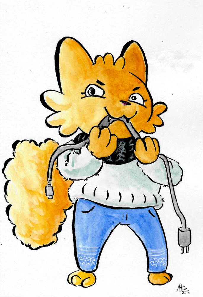 #seetheart
Fluffball the cat nomming on a cable while looking devlish.