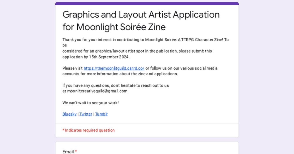 Graphics and Layout Artist Application for Moonlight Soirée Zine