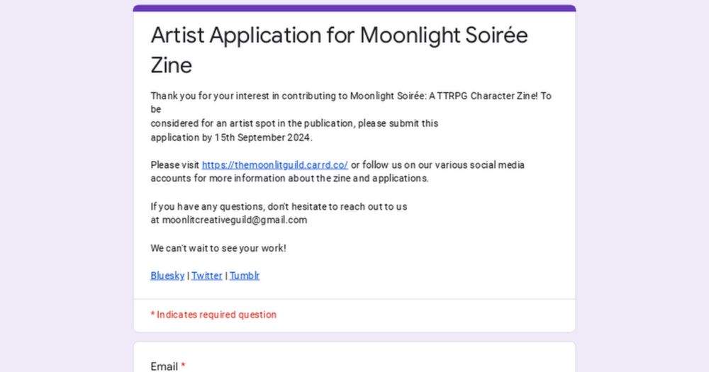 Artist Application for Moonlight Soirée Zine