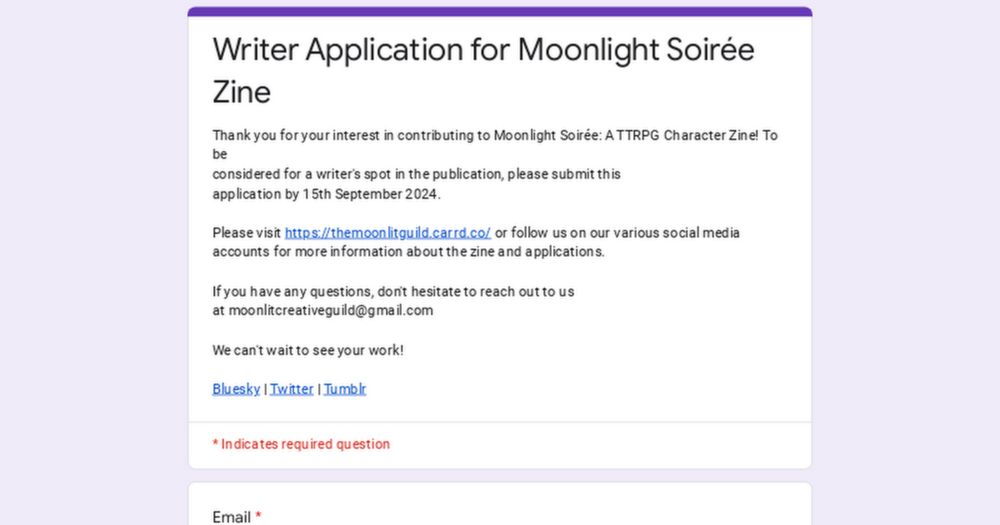 Writer Application for Moonlight Soirée Zine