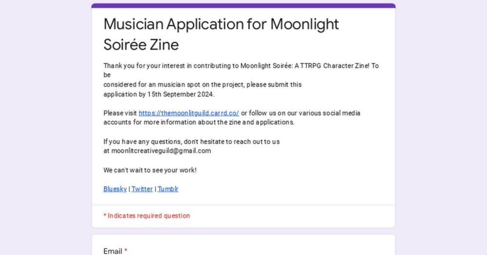 Musician Application for Moonlight Soirée Zine