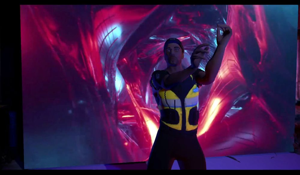 A policeman dances at a gay club from the game, Glam Noir: The Beat