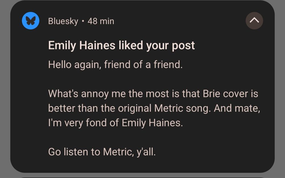 Metric singer just liked a very old post of mine. 