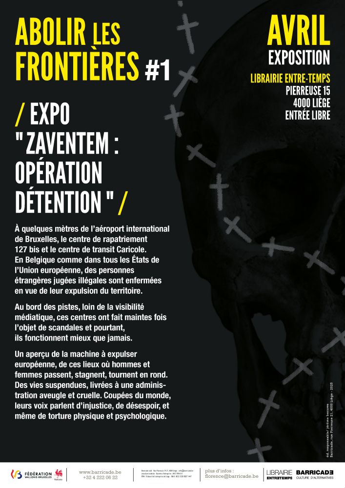 Affiche de l'exposition Zaventem, opération détention accueillie à la librairie tout le mois d'avril.