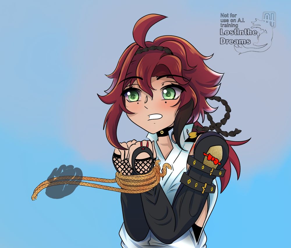 Heizou tied up with the rope from over his shoulder and held by an unknown person while he blushes