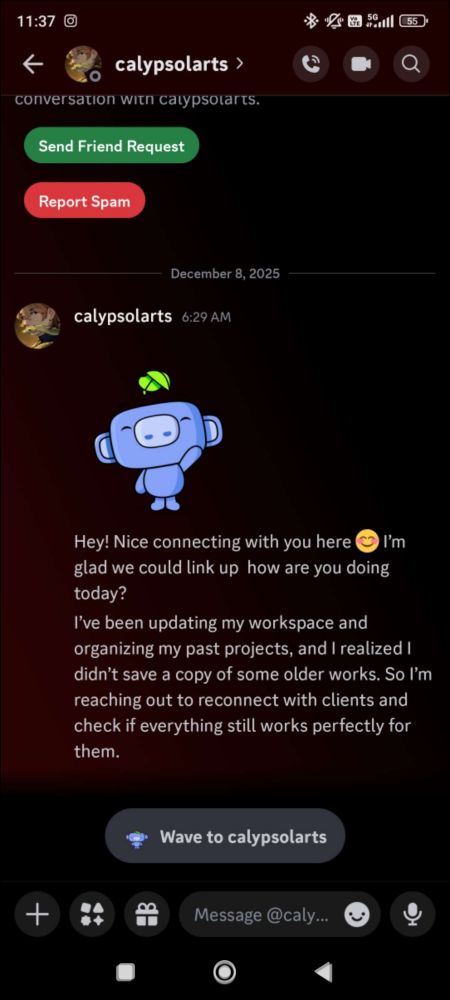 Screenshot from a scam discord message that my friend received.