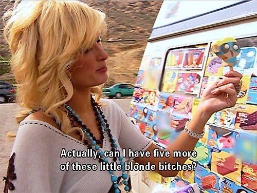 “Actually, can I have five more of these little blonde bitches?” meme