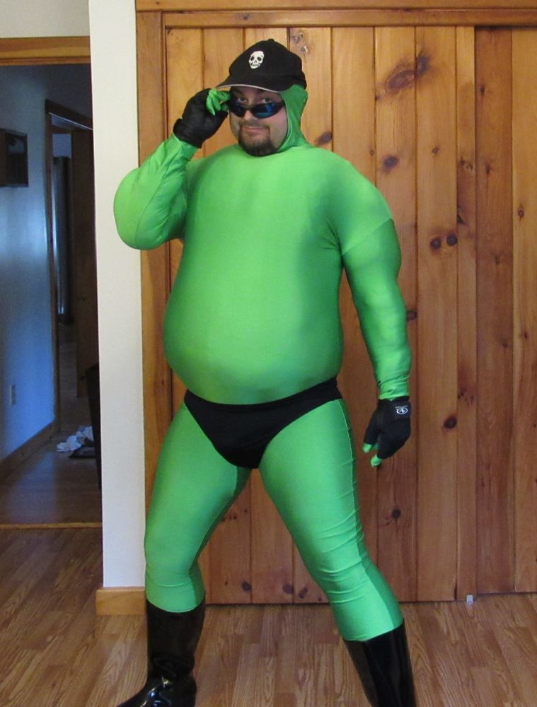 Chubby superhero in green and black