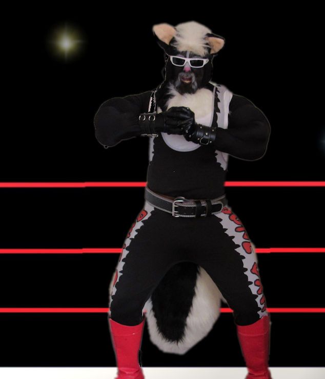 I came here to chew bubblegum and discharge my anal glands...and I'm all out of bubblegum.  A skunk man wrestler in the ring.