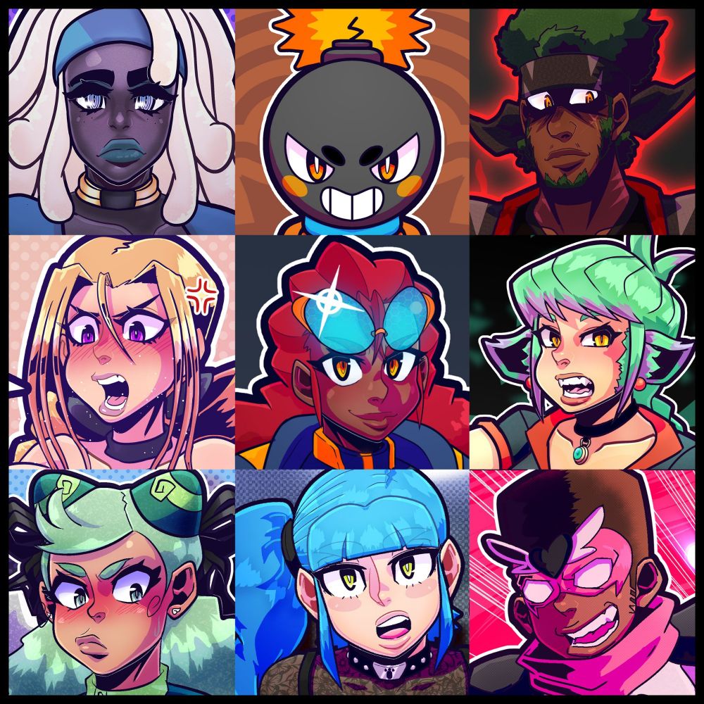 A montage of characters I designed. Just shows their faces though... 