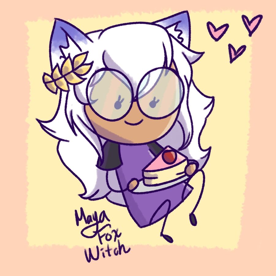MayaFoxWitch as a mini holding a slice of cake and looking adorable