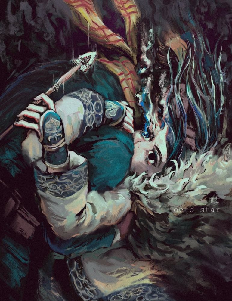 Digital fanart of Asirpa and Sugimoto from the manga Golden Kamuy