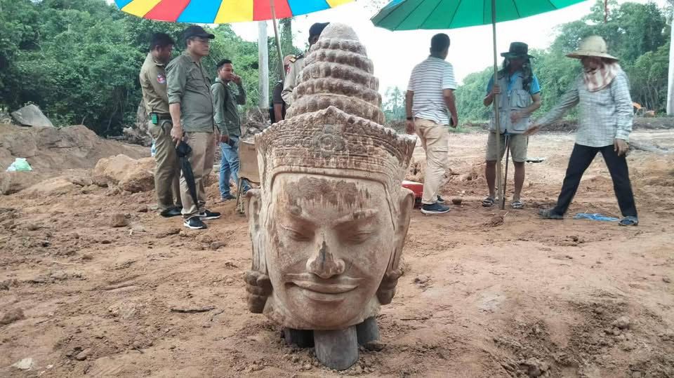 A Deva Guardian head recently dug up at Victory Gate of Angkor Thom. Now to find the other 107 heads!