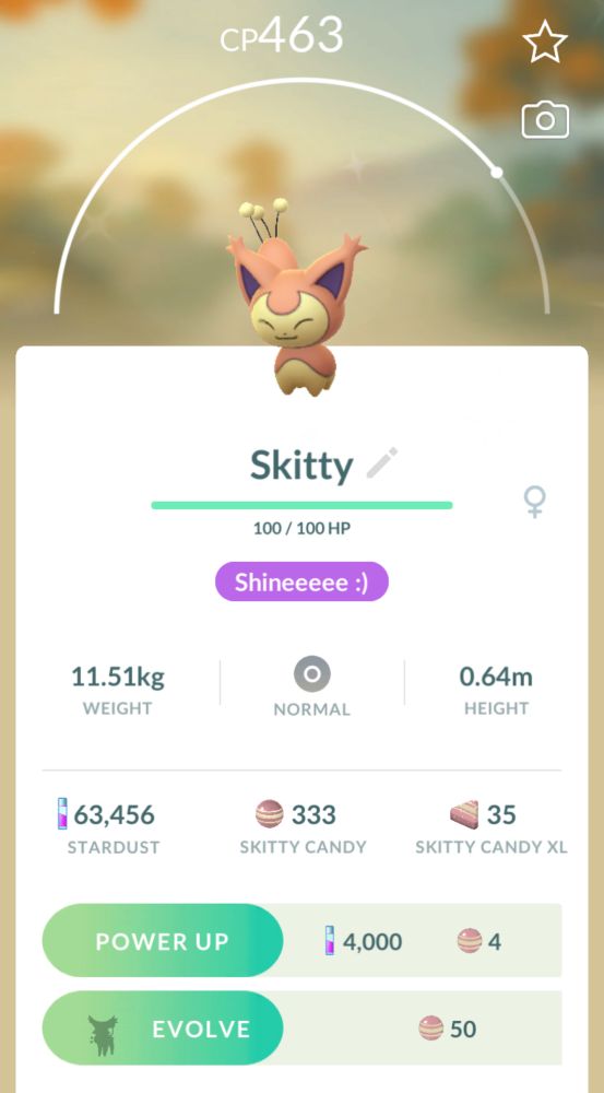 Pokémon go shiny skitty catch page