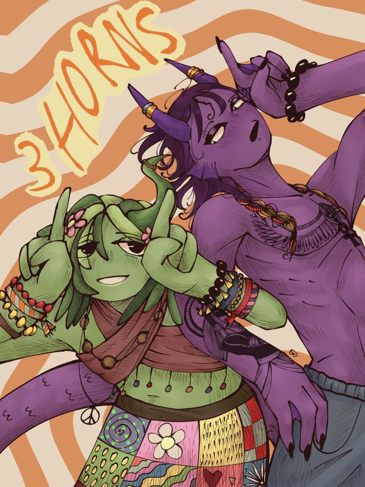 Vineria and Durple are doing silly pose together. I a bit redesigned my Durple design yeah