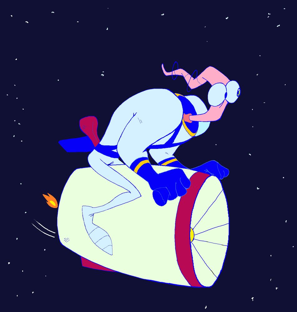 earthworm jim riding his pocket rocket in space