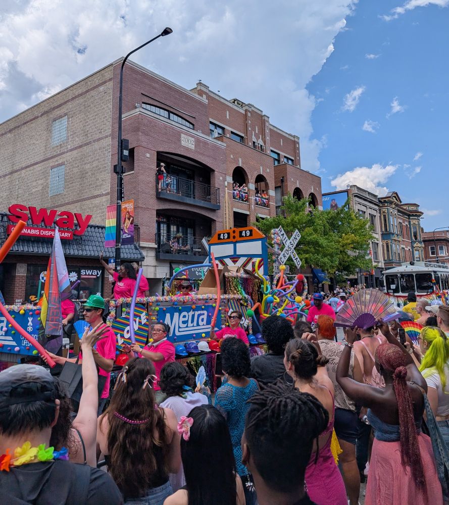 Parade float for Metra at the Chicago Pride Parade