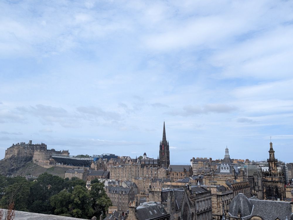 Skyline of Edinburgh's Old Town, as seen from the roof of a building.