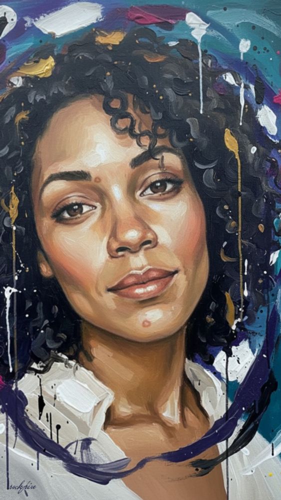 Contemporary abstract painting of Maria Sten the actress from Reacher on Amazon prime