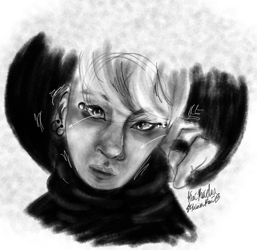 Sketch and partial render of Jonghyun from SHINee’s Everybody era as shown in the next photo