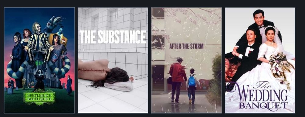 Beetlejuice Beetlejuice,the substância, After the stormo e the wedding banquet