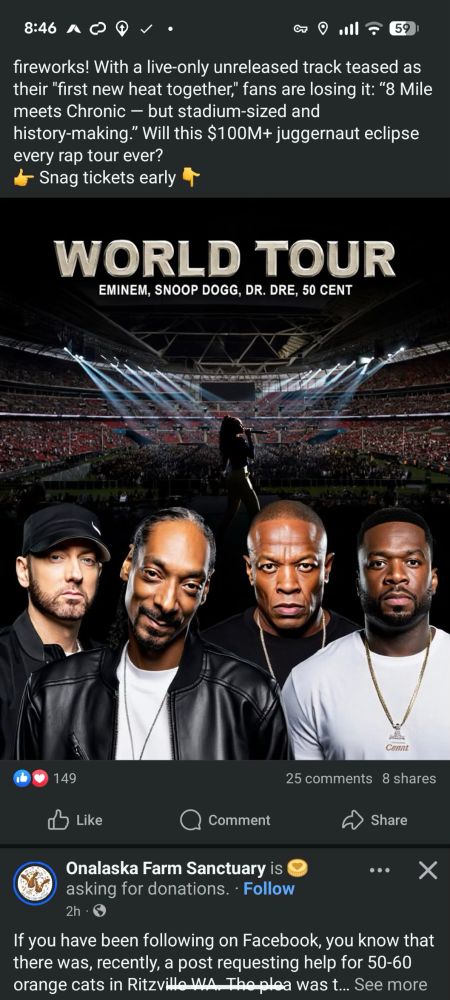 AI generated fake concert promo. eminem, snoop dog, dre and some guy they claim is 50 cent but does not look remotely like 50 cent. 