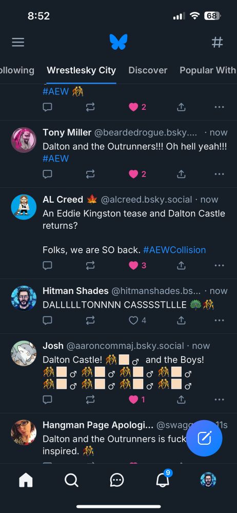 Yet another full screen’s worth of Wrestlesky citizens losing their minds that Dalton castle is returning to aew, and aligning with the Outrunners