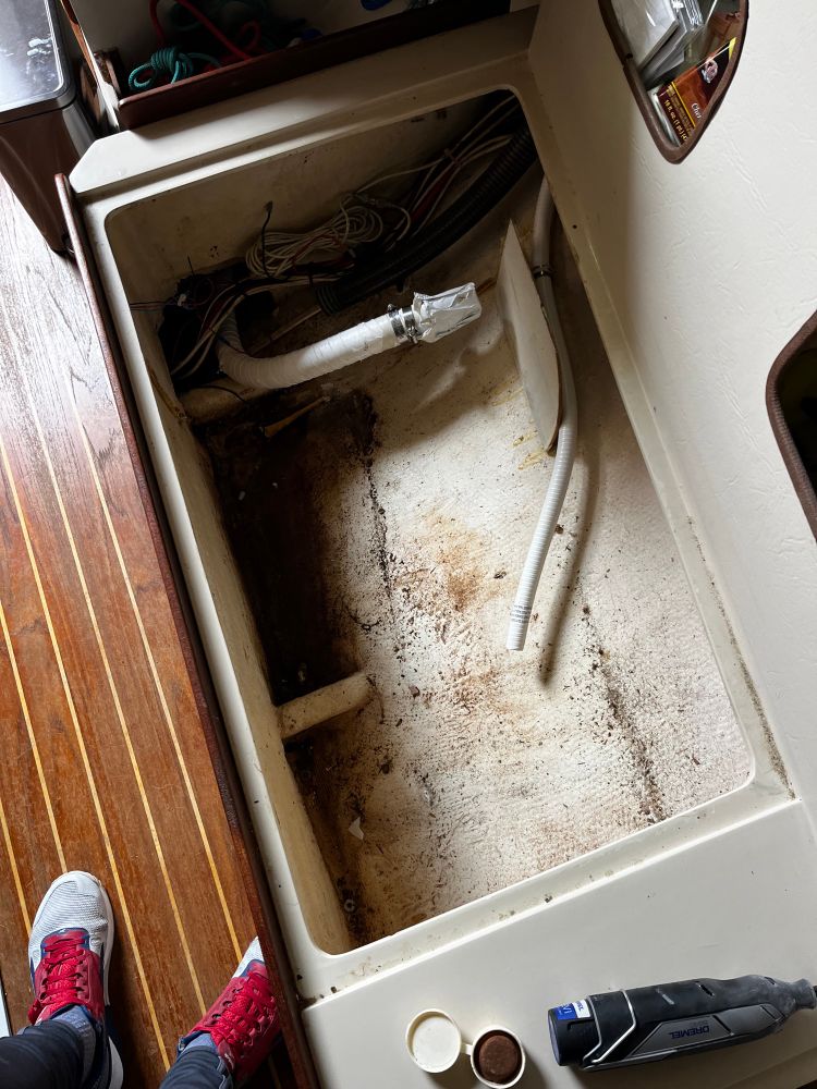 The empty compartment for the black water tank - filthy 
