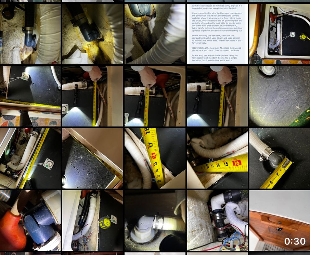 A screenshot of my phone camera roll showing 20+ pictures of me taking measurements for a new black water tank