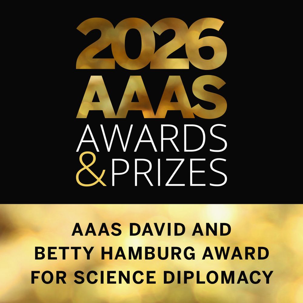 Text is glittery gold on black. Text reads: 2026 AAAS Awards & Prizes: AAAS David and Betty Hamburg Award for Science Diplomacy