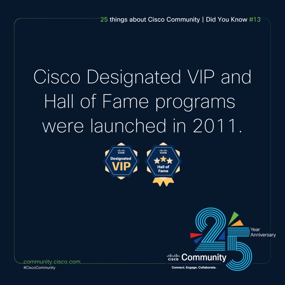 Cisco Designated VIP and Hall of Fame programs were launched in 2011.