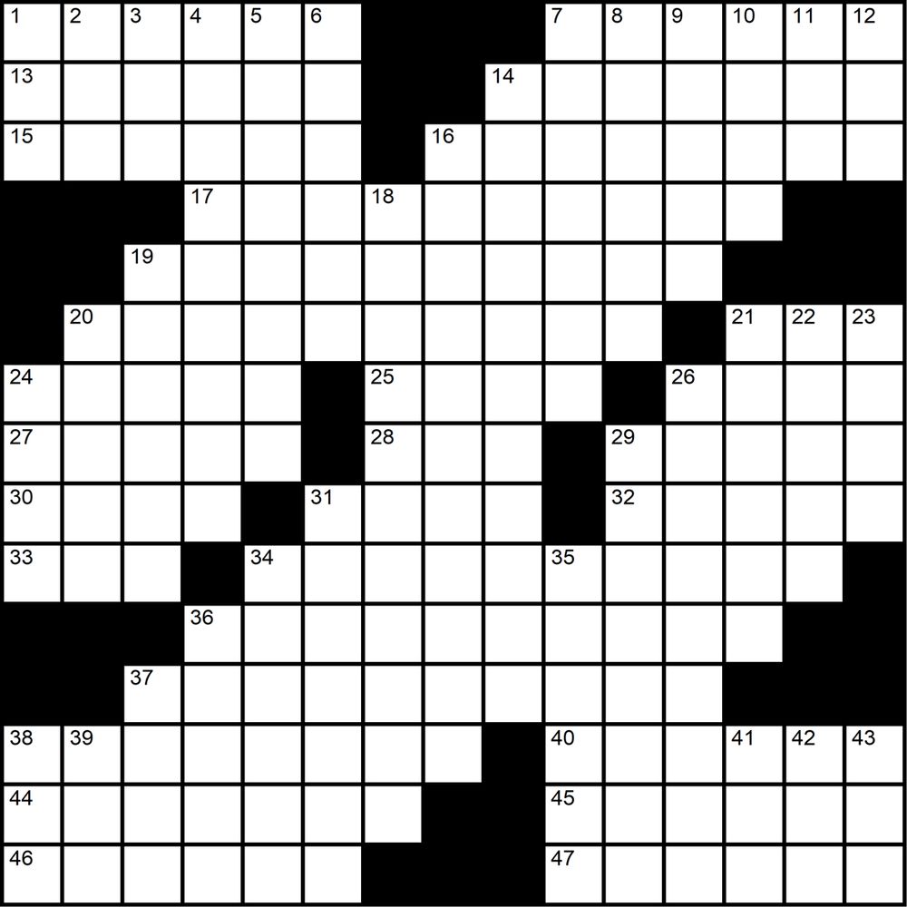 A themeless crossword grid resembling a vine with leaves protruding on either side.
