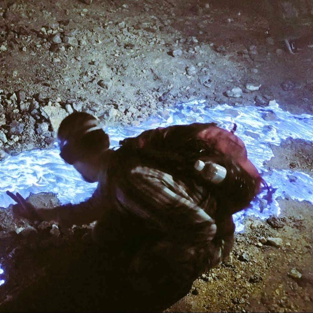 Trying to touch molten sulfur at Mt.Ijen Indonesia