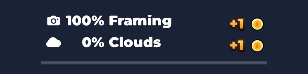 Screenshot of a perfect catch of 100% framing and 0% clouds in the mobile game Skycards