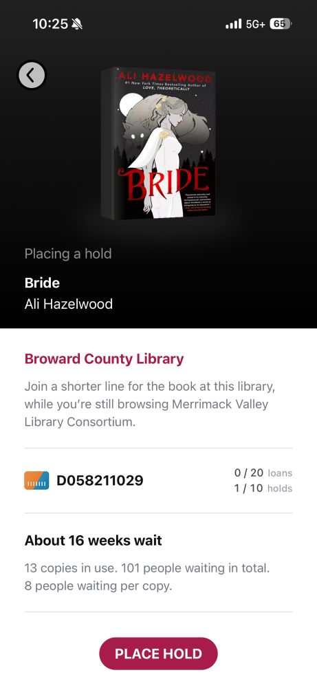 16 weeks wait for bride by ali hazelwood at the library. i did place a hold 