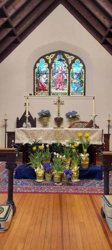 Altar with Easter flowers. 